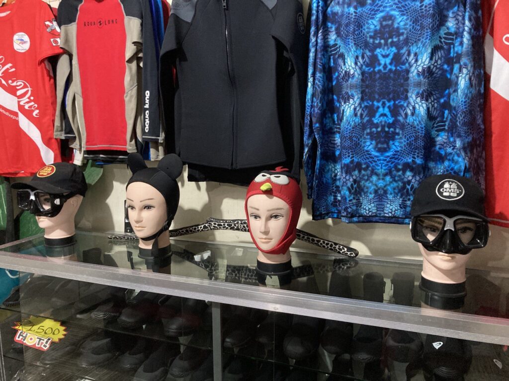 gears hanging for scuba diving.