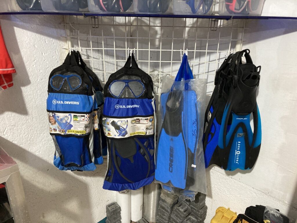 gears hanging for scuba diving.