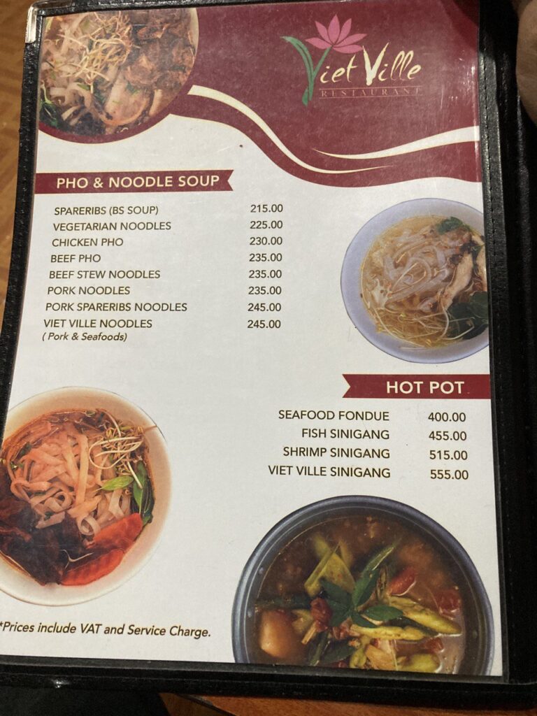 Viet ville restaurant menu