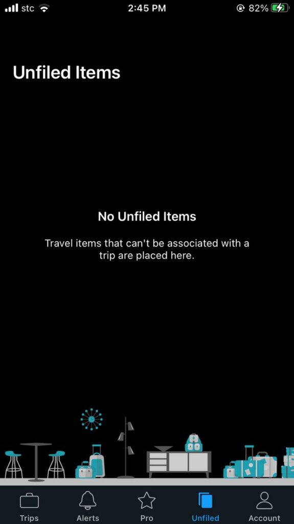 unfiled section of tripit app