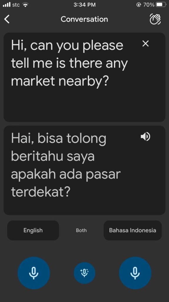 After speaking, the app will, almost instantaneously, translate it for you. 