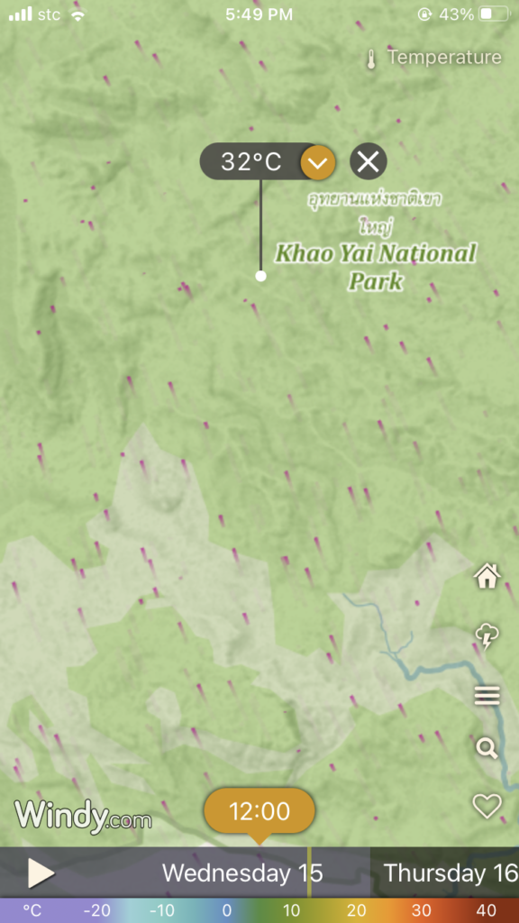 temperature settings on Windy shows the temperature during that day.