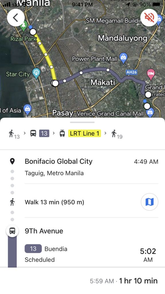 Public transport option of google maps shows you how to get to your destination using public transport. 