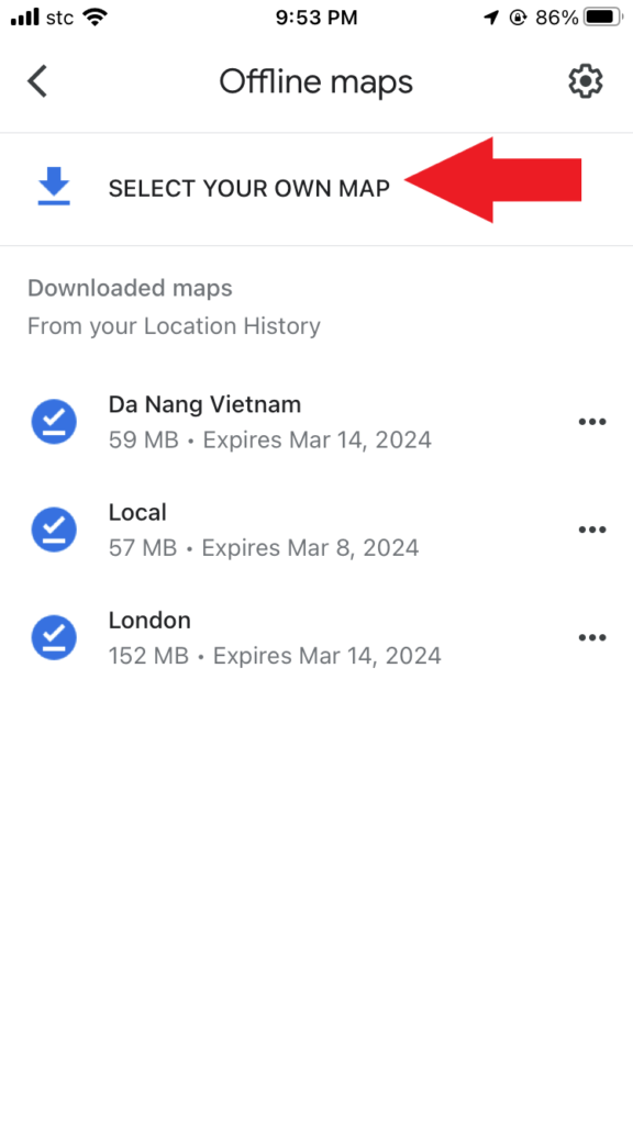 after clicking offline maps, choose select your own map.