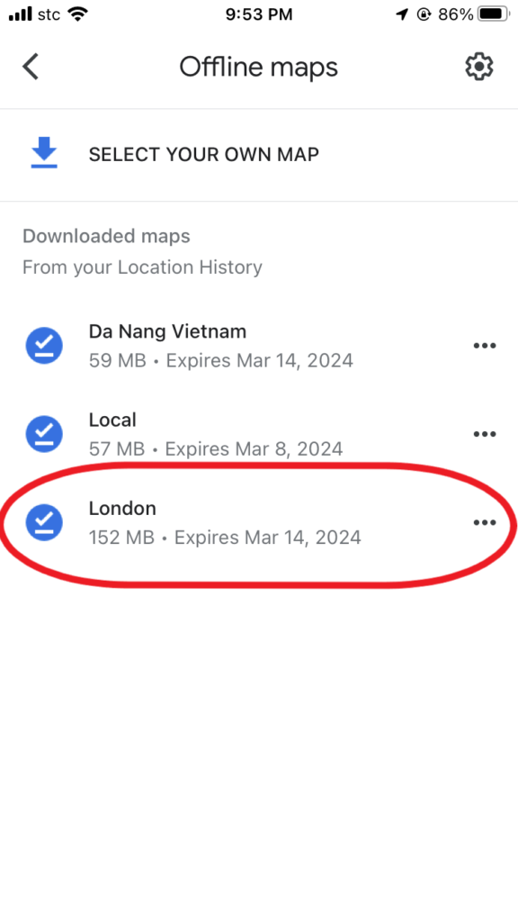 The downloaded map will appear on the offline maps section.