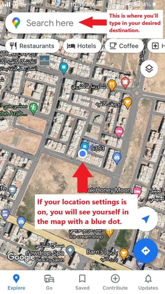 Google maps screen as you open it.