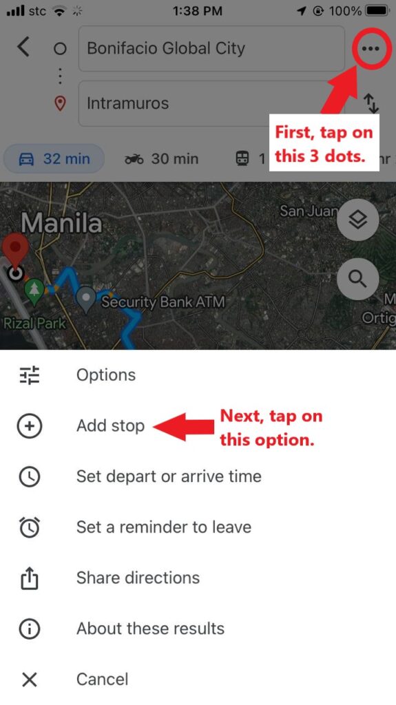 google maps add stop feature.