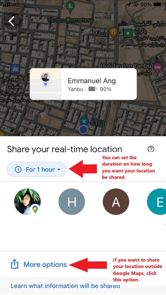 Set the duration on how long you want your location be shared.