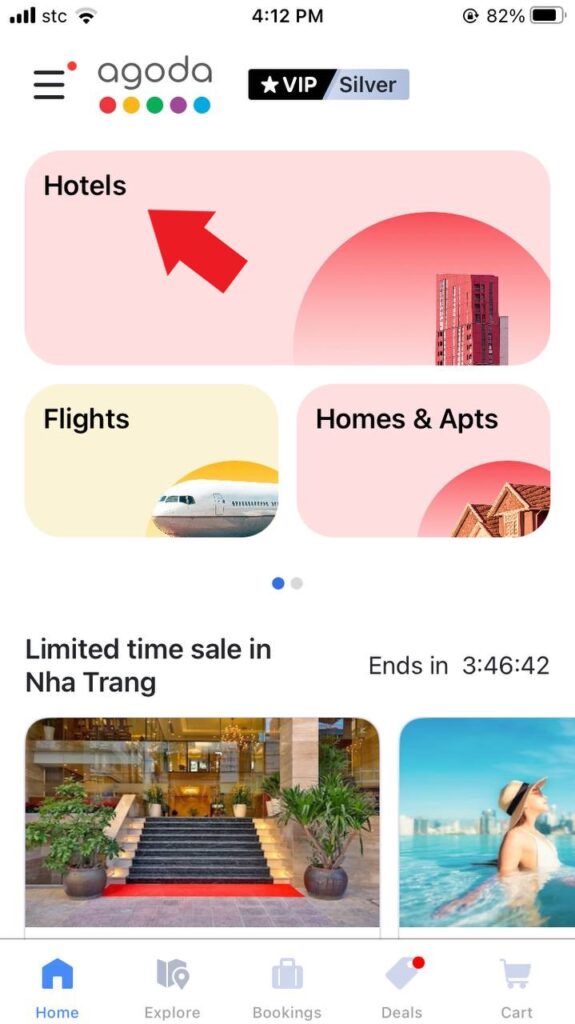 Home screen of Agoda App.