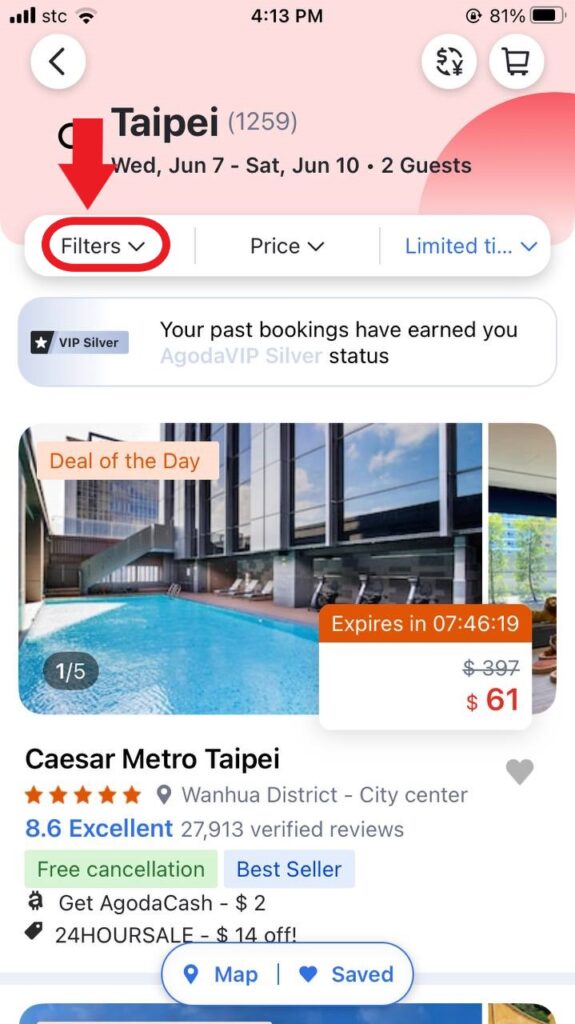 agoda filter options.