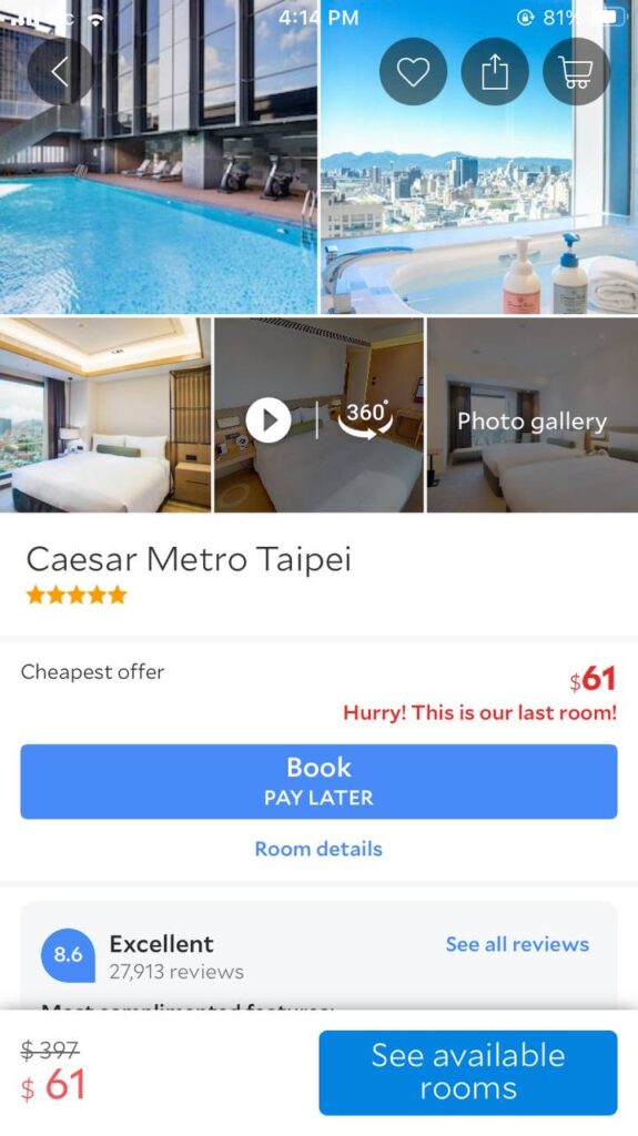 thorough details of the room that you're eyeing to book.