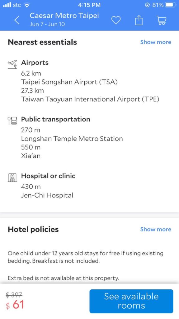 thorough details of the room that you're eyeing to book.